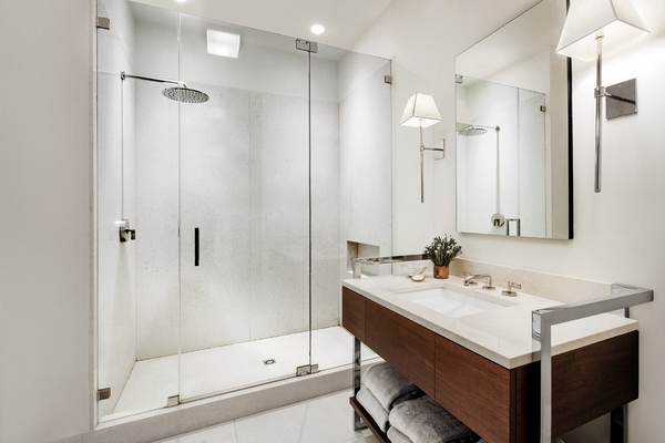 Bathroom designs walk in frameless glass doors vanity cabinet 