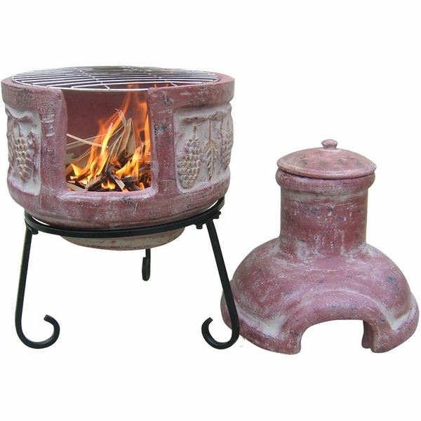 Clay chiminea grill lid and stand small patio ideas