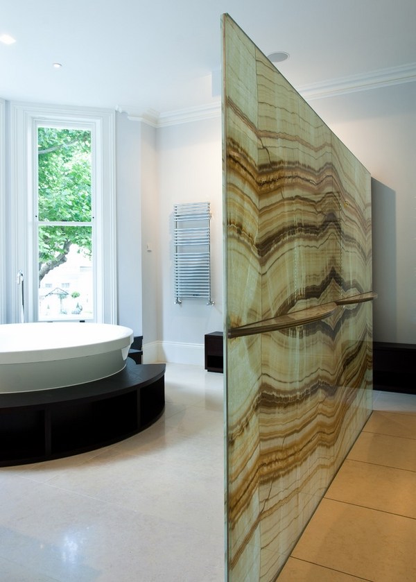 Contemporary bathroom design decorative  glass divider
