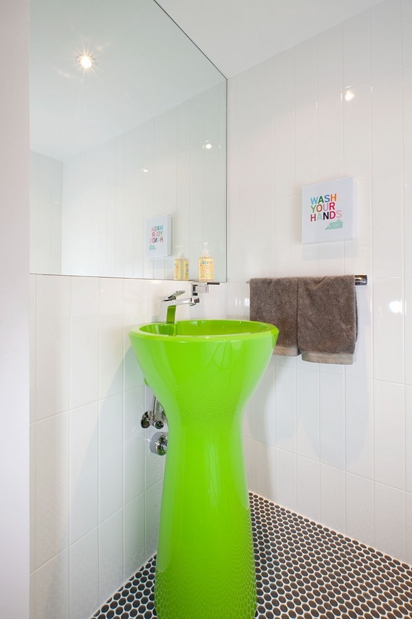 Contemporary kids bathroom design cool green pedestal sink