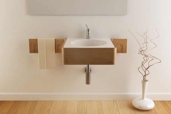 Corian sink curved plywood modern bathroom furniture design