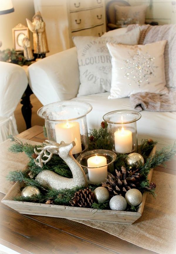 DIY easy centerpieces ideas candles fir branches ornaments