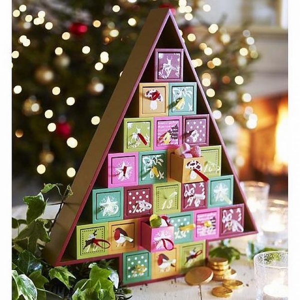 DIY wooden advent calendar christmas tree colorful boxes christmas decor kids
