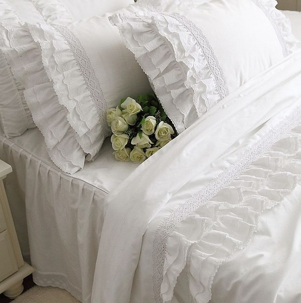 Embroidered lace ruffle luxury sets white duvet covers