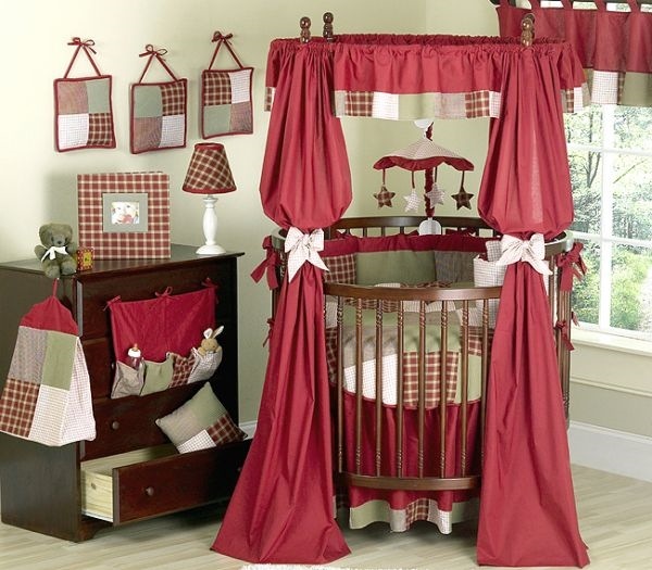 Gorgeous furniture round baby crib red bedding set