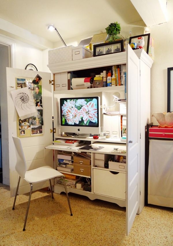 Home-office-furniture-ideas-white-computer-armoire-built-in-lighting