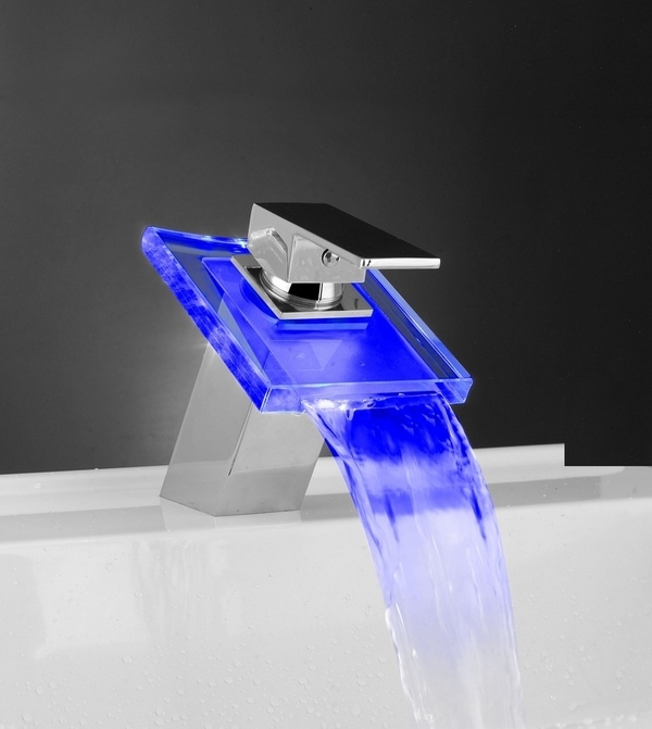 Led waterfall bathroom faucet hot and cold light decor