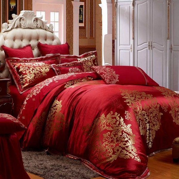 Luxury bedding sets red gold duvet set bedroom decorating ideas