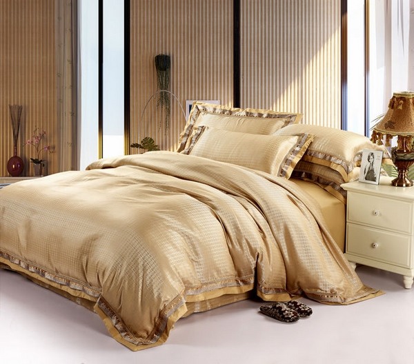 Luxury comforter sets light tan satin cover