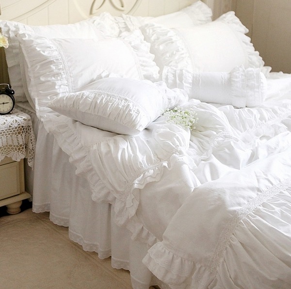 Luxury white lace ruffle bedding elegant bedroom ideas
