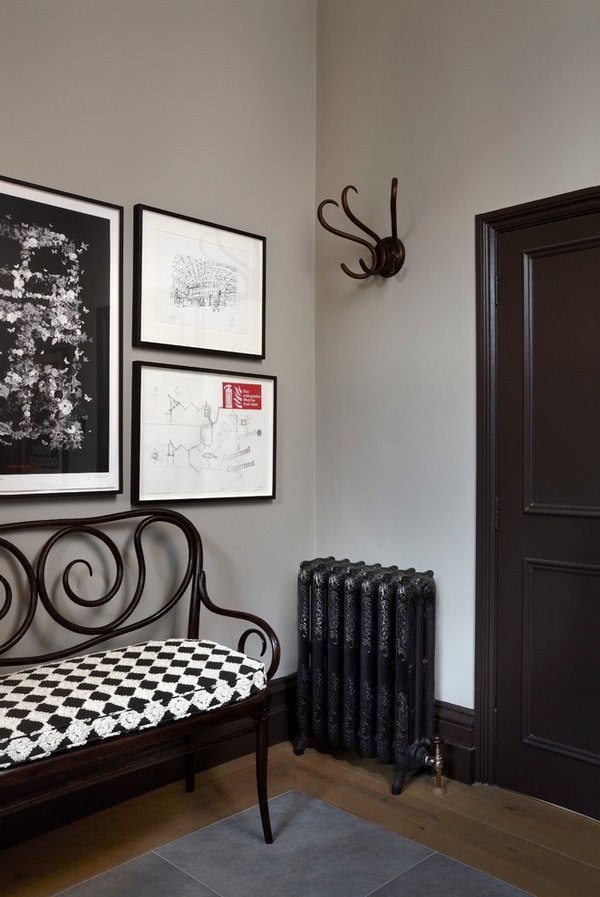 Modern home entry wall coat hanger bench black white