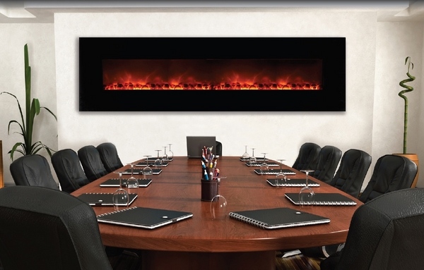 Contemporary office electric fireplace insert conference room