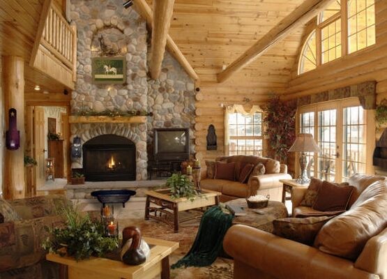 Rustic-living-room-design-rustic-pine-furniture-natural-stone-fireplace-leather-armchair