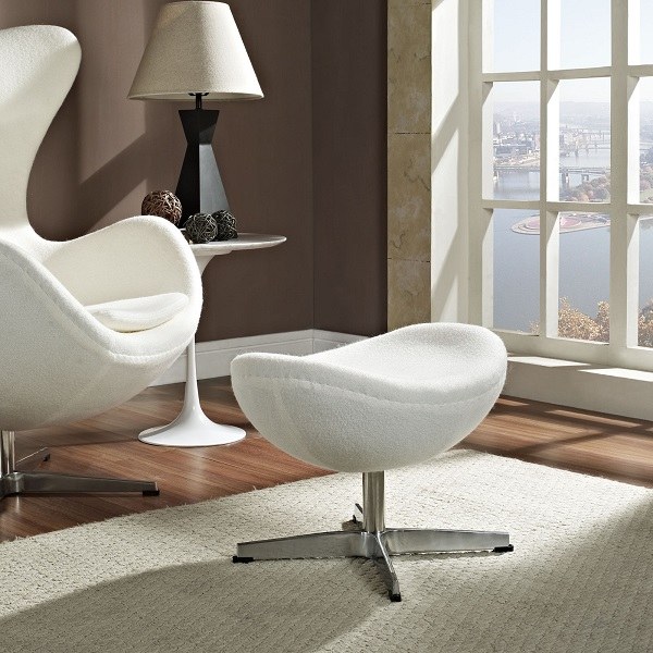 arne jacobsen egg ottoman white wool upholstery