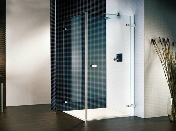 dark wall tiles glass stall