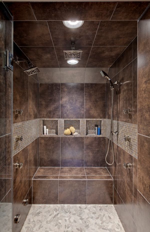 bathroom design ideas shower caddy tiles shelves