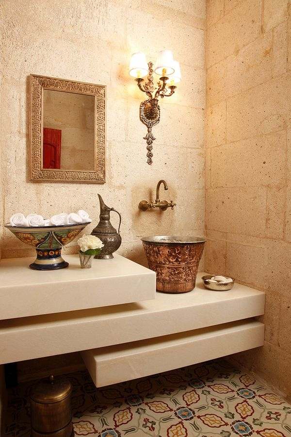 bathroom design ideas vessel sink vanity copper bucket
