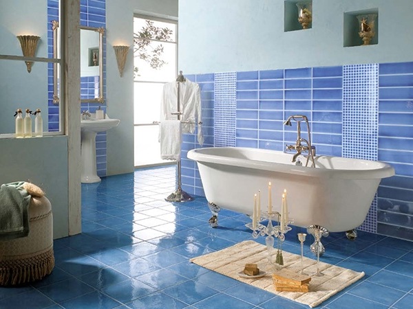 blue bathroom tiles white tub contemporary bathroom design