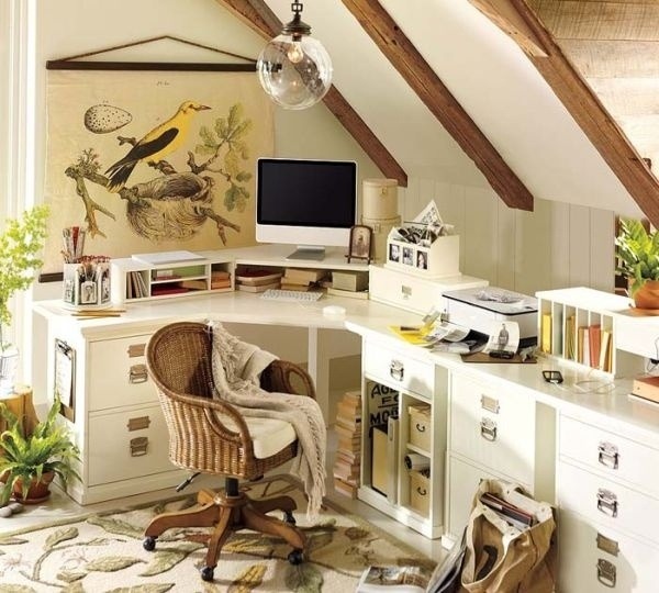 compact corner office attic design idea