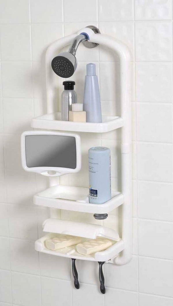 compact plastic white bath shower caddies