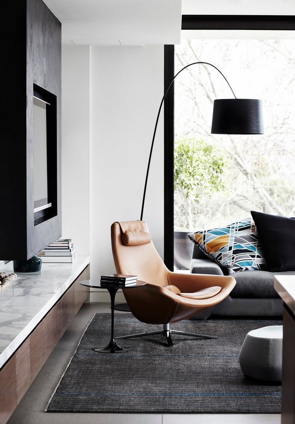 arch floor lamp living room interior leather armchair