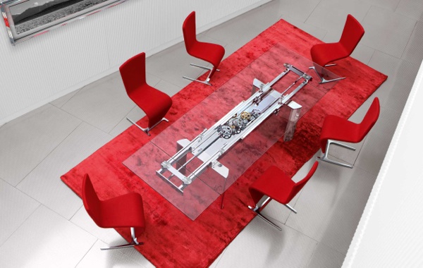 modern red carpet glass table red chairs
