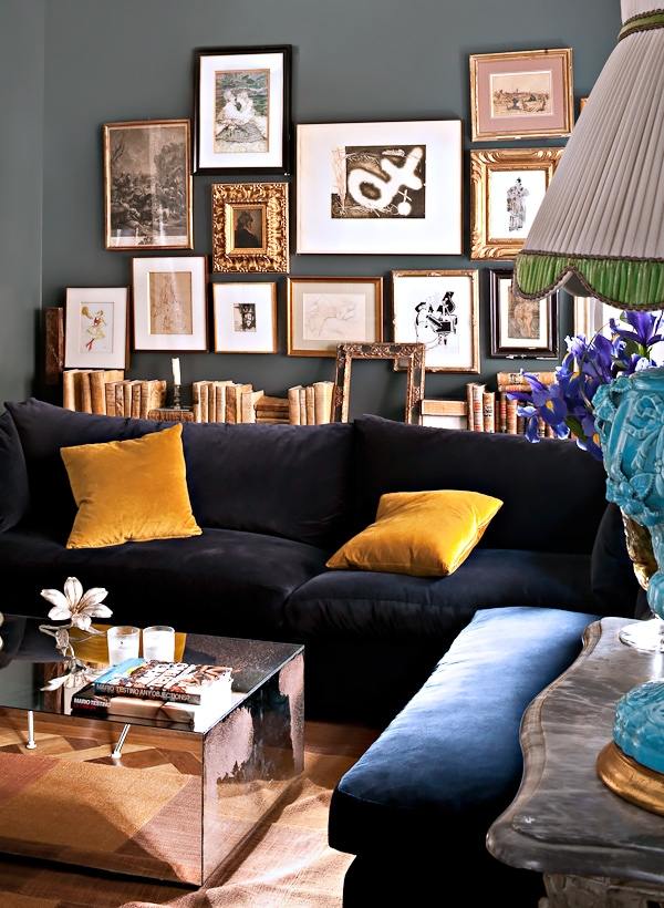 modern home interior sofa yellow pillows modern coffee table
