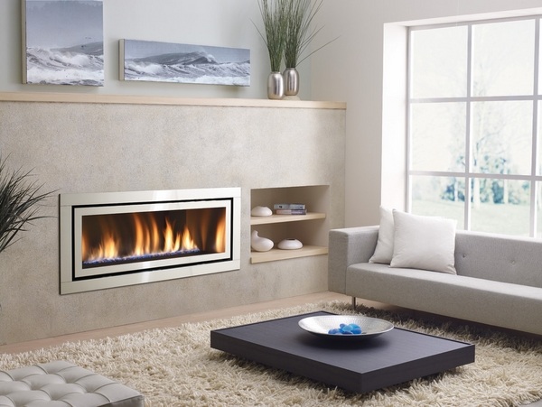 contemporary fireplace gas white sofa black coffee table