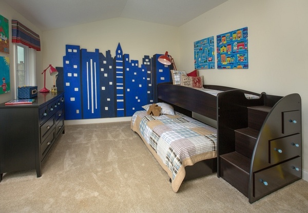 cool kids room design bed with stairs storage drawers