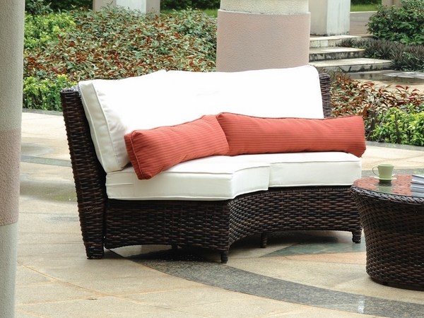 curved loveseat round coffee table wicker furniture patio design ideas