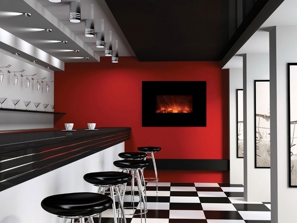 insert contemporary kitchen red wall black white flooring