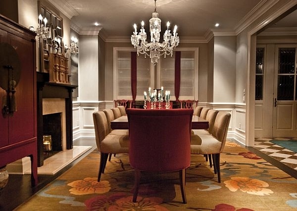 elegant dining room floral carpet chandelier decorative 