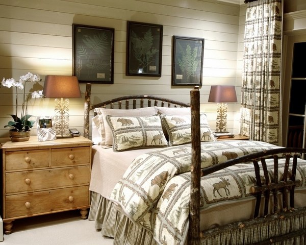 elegant bedding set wildlife prints wooden bed
