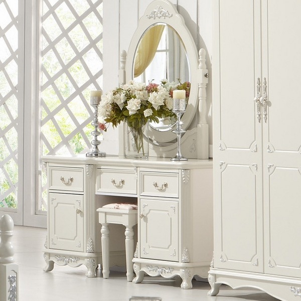 elegant vanity framed mirror drawers cabinets white bedroom furniture