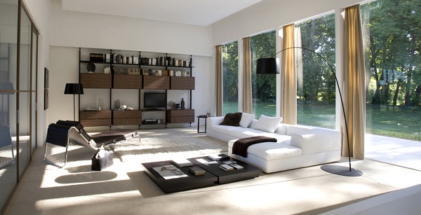 fabulous modern family room white sectional sofa low table floor lamp