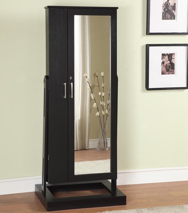 full length mirror armoire dark wood space saving bedroom furniture