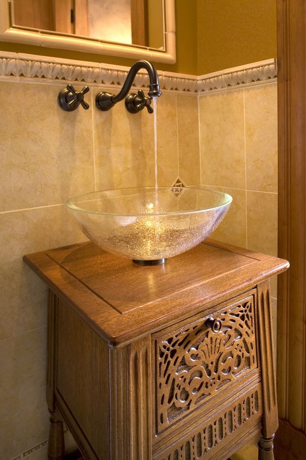 glass vessel sinks wood vanity design ideas