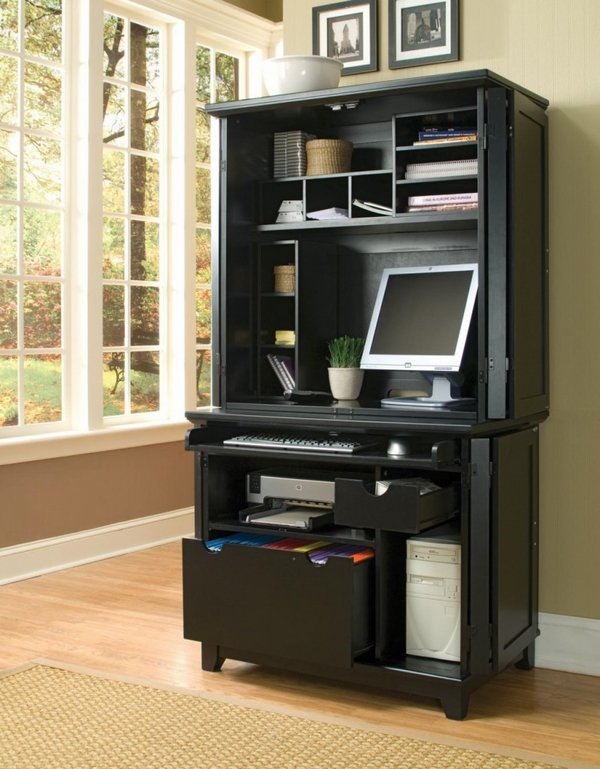 home office design black computer armoire shelves file drawers