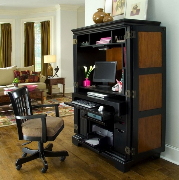 design oak computer armoire living room interior