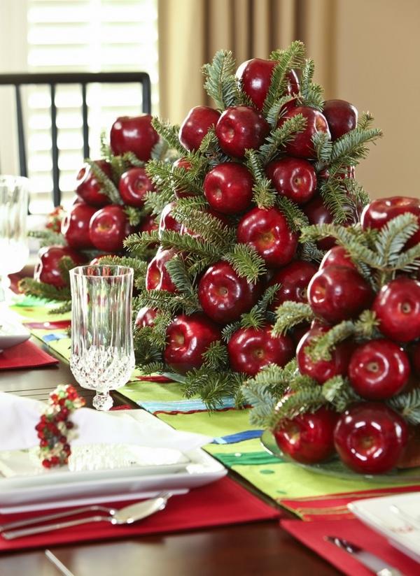 how to decorate table centerpiece ideas red apples evergreen branches
