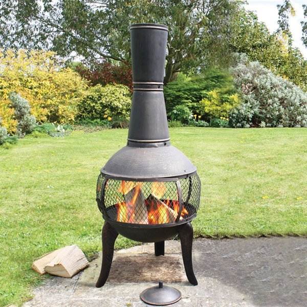 iron chiminea outdoor design ideas wood burning fireplace