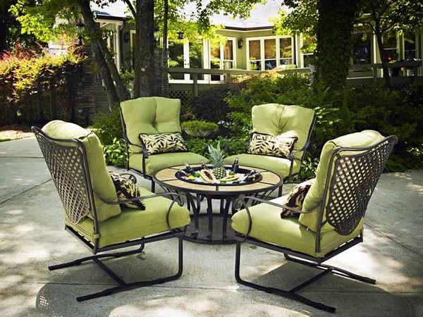 iron patio dining furniture green chair cushions round table 