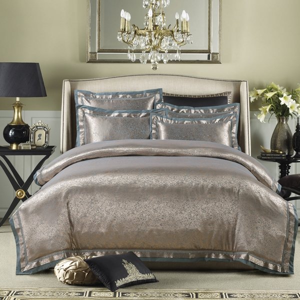 luxury bedroom duvet covers satin side tables chandelier
