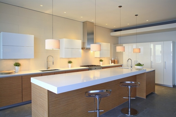 minimalist kitchen design silestone countertops pentant lighting