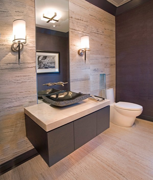 modern design idea black stone vessel sink white countertop