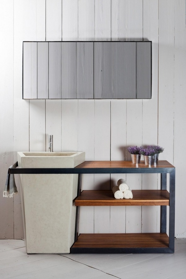 modern bathroom furniture design mirror pedestal sink storage shelves