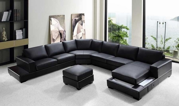 modern black leather sectional sofa living room design ideas