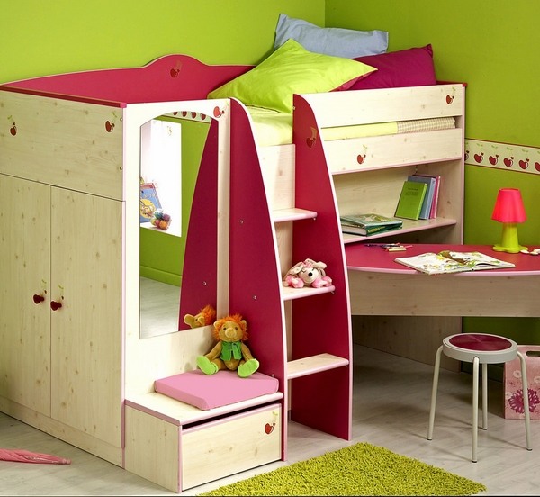 modern kids room space saving furniture loft bed desk wardrobe