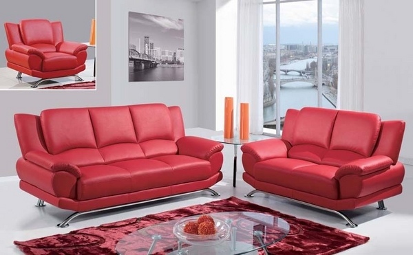 living room red leather sofa set glass coffee table