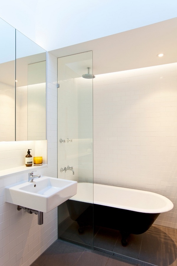 modern small bathroom claw foot tub glass partition